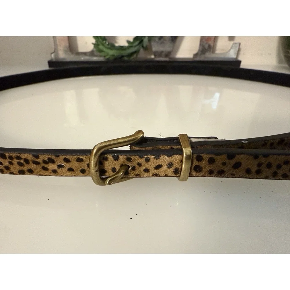 Vintage XSkinny Belt Gold Buckle Leopard Calf Hair‎ Leather Brown Tan XS 26